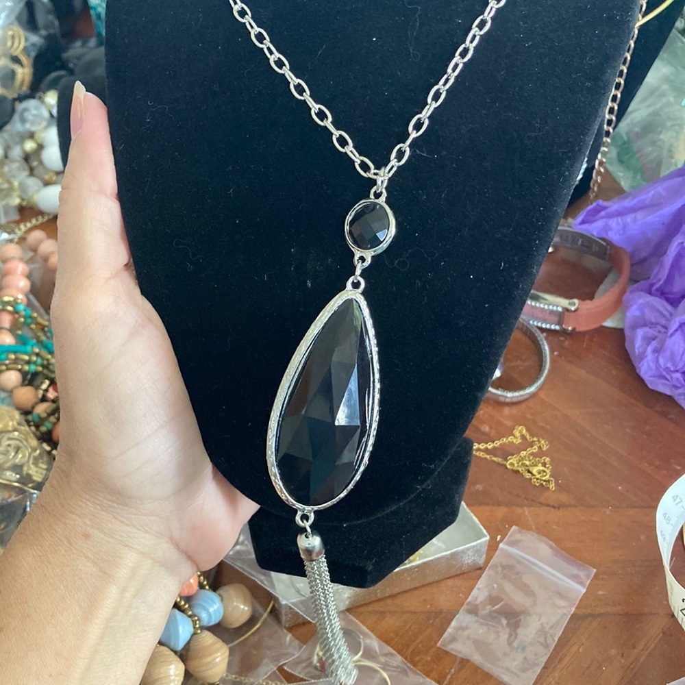 Minimalist Black and Silver Crystal Necklace